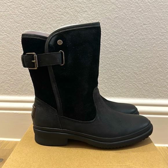 UGG Oren Black Waterproof Leather Suede Boots Women’s Size 5 - Picture 1 of 7